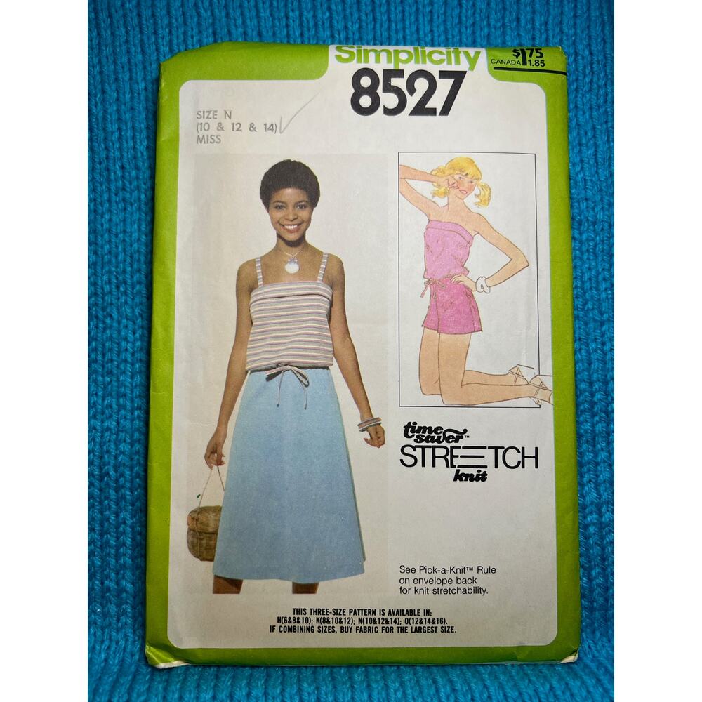 Simplicity Sewing pattern tube top tank top skirt shorts 1970s size 10 12 14